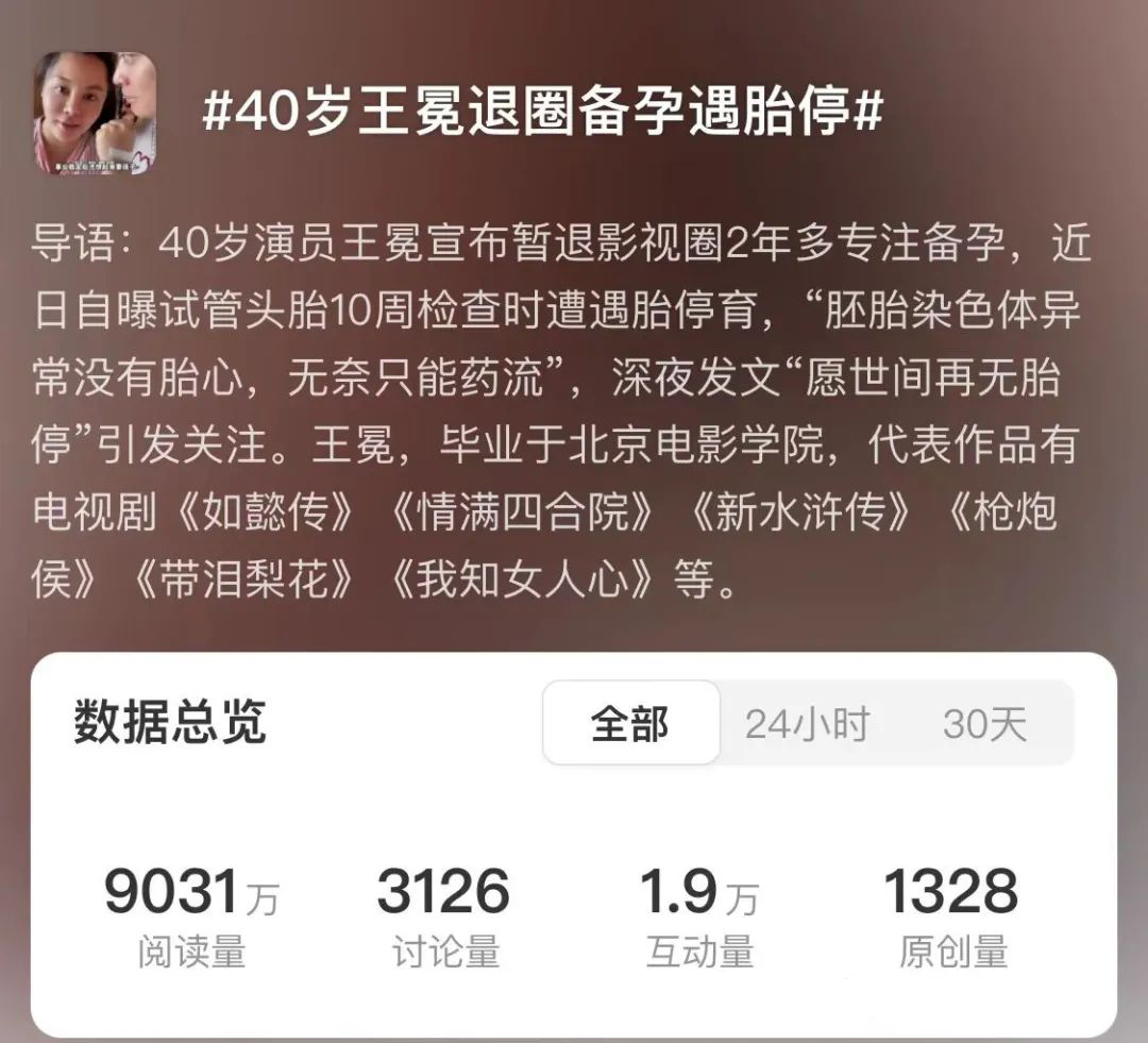 40岁演员王冕胎停绝非偶然，她认为的养卵也许正是胚染异常元凶